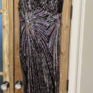 One Shoulder Sequin Dress in Purple and Black